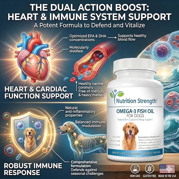 Omega 3 for Dogs - High EPA & DHA Fish Oil Soft Gels - Support for Itchy Skin, Seasonal Allergies, Shedding & Joint Health - Pure Wild Caught Source - 180 Count Value Size