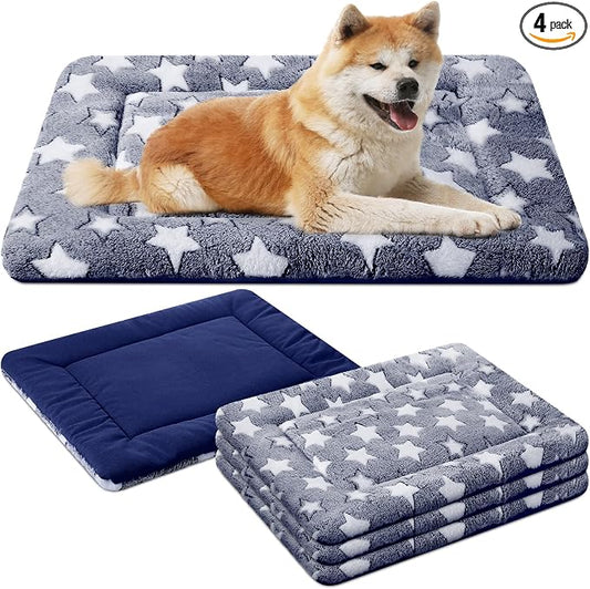 VitalCozy 4 Pcs Dog Crate Pads, Ultra Soft Warm Washable Anti-Slip Kennel Bed Mat for Pets, Reversible, Replaceable, Cage Liner for Small Medium Large Dogs and Cats(20 x 30 x 1.6 Inch,Star,Blue)