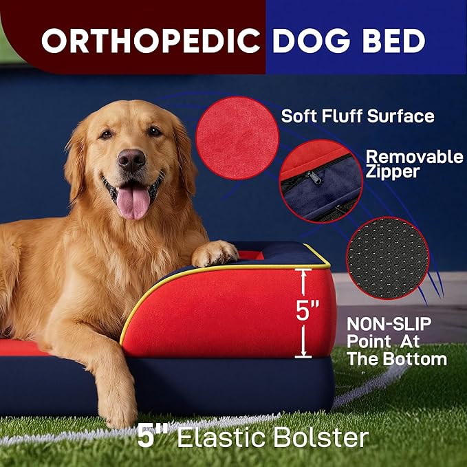 Comfort Expression Orthopedic Dog Bed for Large Dogs 36x27 Inch, Waterproof Egg Crate Foam Large Pet Bed with Bolsters, Dog Couch with Washable Cover & Non-Slip Bottom, Kansas