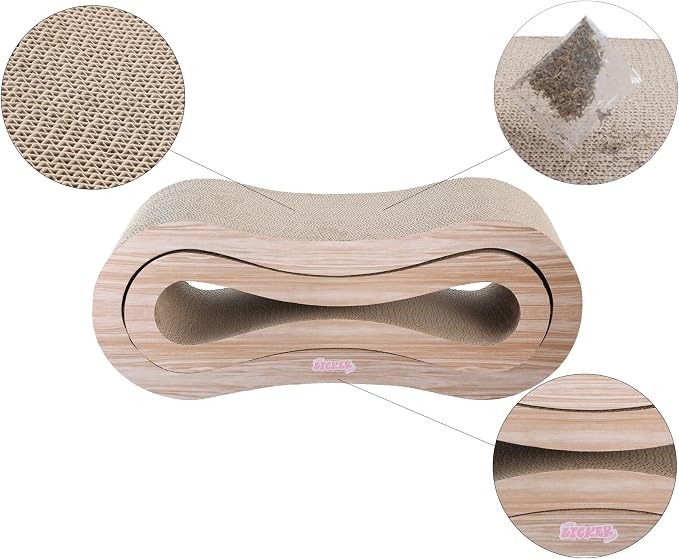CSR1014C Suvi 26" Modern Cardboard Infinity 2-in-1 Lounge Bed Cat Scratcher with Catnip, Oak Wood