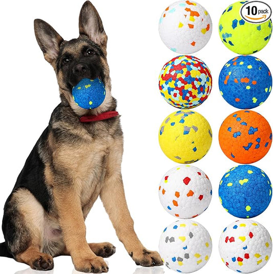 Lenwen 10 Pcs Dog Toy Balls Tennis Ball for Aggressive Chewers Interactive for Large Medium Small Puppy Boredom and Stimulating Bouncy Floating Rubber Toy(2.5 Inch,Glitter Color)