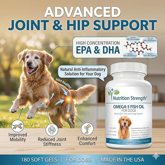 Omega 3 for Dogs - High EPA & DHA Fish Oil Soft Gels - Support for Itchy Skin, Seasonal Allergies, Shedding & Joint Health - Pure Wild Caught Source - 180 Count Value Size
