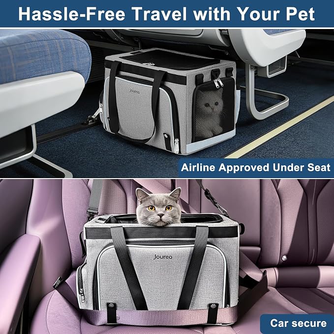Pet Carrier with Wheels for Cats & Small Dogs, Airline Approved Cat Carrier, Expandable Soft Sided Pet Travel Carrier with Removable Trolley, Mesh Ventilation, Includes Water Bottle & Collapsible Bowl