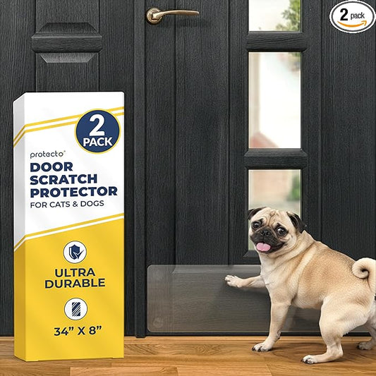 PROTECTO 2-Pack Heavy Duty Door Protector from Dog Scratching, 34x8” Clear Self-Adhesive Door Kick Plate for Bottom of Door, Scratch Protection for Interior & Exterior Doors, Window & Sliding Doors
