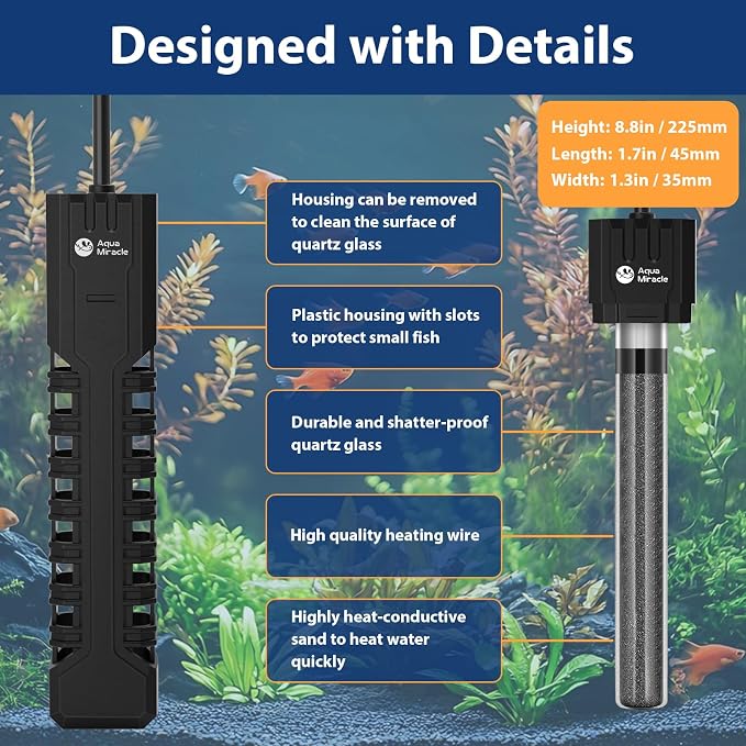 AquaMiracle Submersible Aquarium Heater with LED Digital Temp Display, Fish Tank Heater with Dry-Run & Over-Temp Protection, for Freshwater Saltwater Aquariums(200W/20-40Gal)