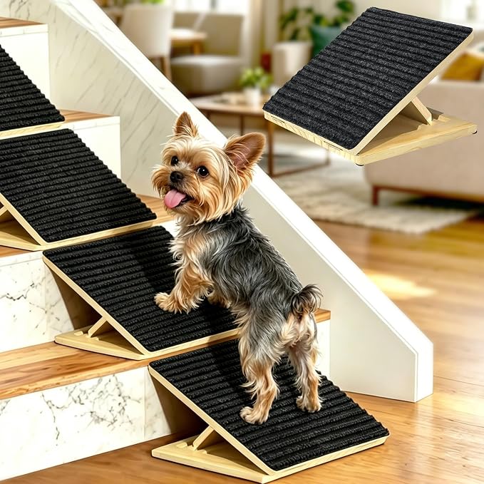 Dog Ramp for Stairs 4 Pack,Adjustable Height Wooden Pet Stair Wedges for Dogs & Cats,Foldable Indoor Step Ramp with High-Traction Carpet Surface for Large Senior Short-Legged Pets,Couch Bed