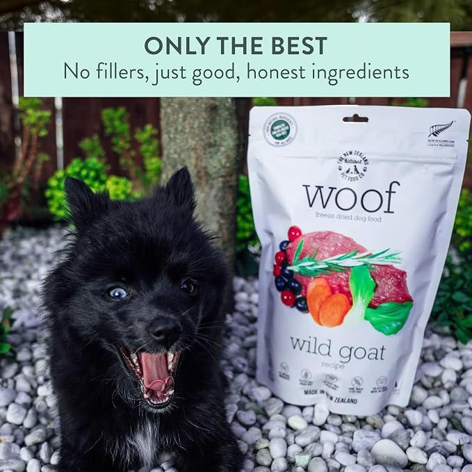 The New Zealand Natural Pet Food Co. WOOF Freeze Dried Dog Food - Wild Goat Recipe, High Protein Dog Treats, Natural Dog Food Topper or Snacks - 35 Ounce (Pack of 1)