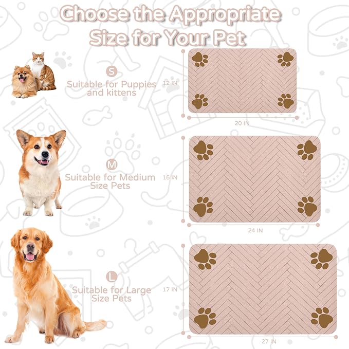 Pet Feeding Mat-Absorbent Dog Feeding Mat for Food and Water Bowl,No Stains Pet Placemat,Quick Drying Water Dispenser Mat for Dog and Cat,Easy to Clean Dog Accessories(M,Brown)