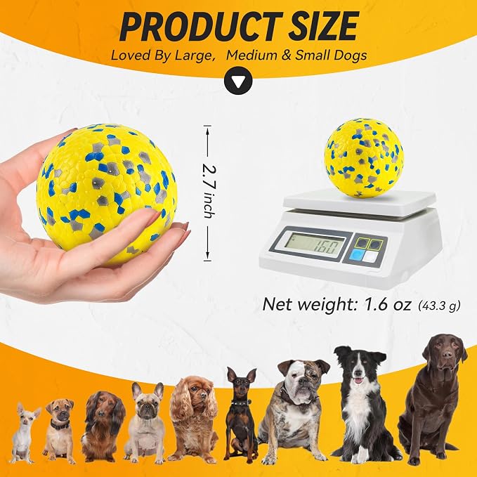 FUSOTO 2Pcs Dog Balls, Tennis Balls for Dog Aggressive Chewers, for Large Medium Small Puppy, Training Catch&Fetch, Water Floats Toys, Yellow