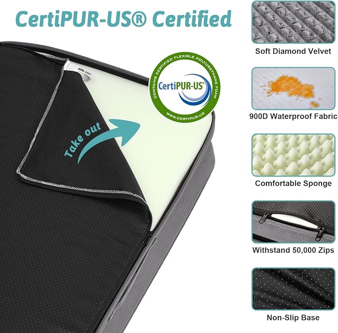 COZY KISS Orthopedic Dog Beds for Large Sized Dog, XL Bolster Pet Couch with Waterproof Lining, Egg Crate Foam Sofa for Pets Up to 100 lbs, U-Shaped, 44x32x7 inch, Grey