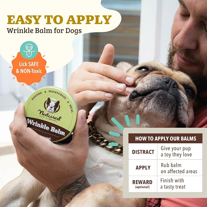 Natural Dog Company Wrinkle Balm for Dogs – Dog Skin Fold Balm for Bulldogs, Frenchies & Pugs, Moisturizing Face Fold Care for Warm Weather, Humid Summer Days & Daily Cleaning Routines, 1oz Tin