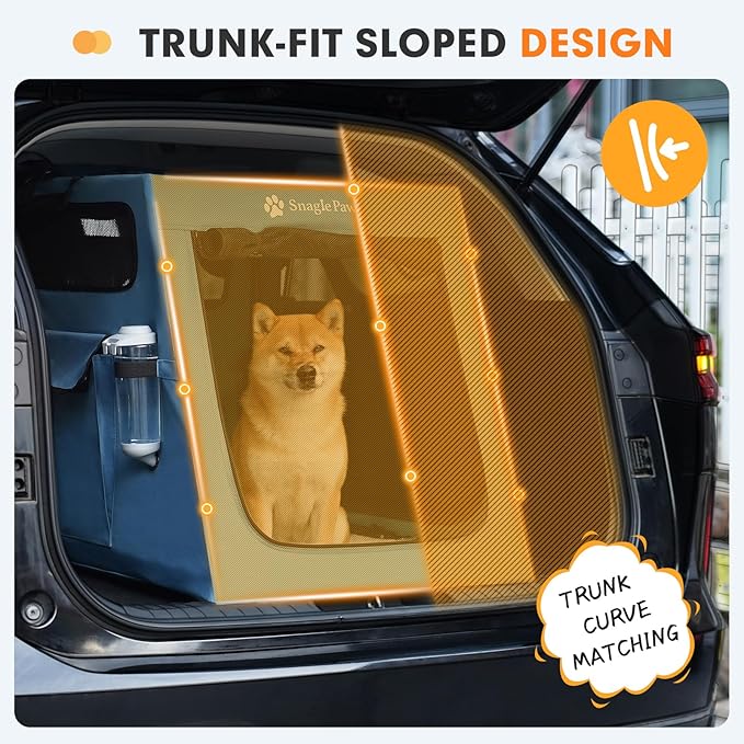 Snagle Paw Portable Dog Crate for Car Travel, Collapsible Large Dog Travel Crate with Metal Frame & 3-Door Mesh Windows, Secures in Trunk/Backseat, Soft-Sided Kennel Carrier for Medium Large Dogs-L