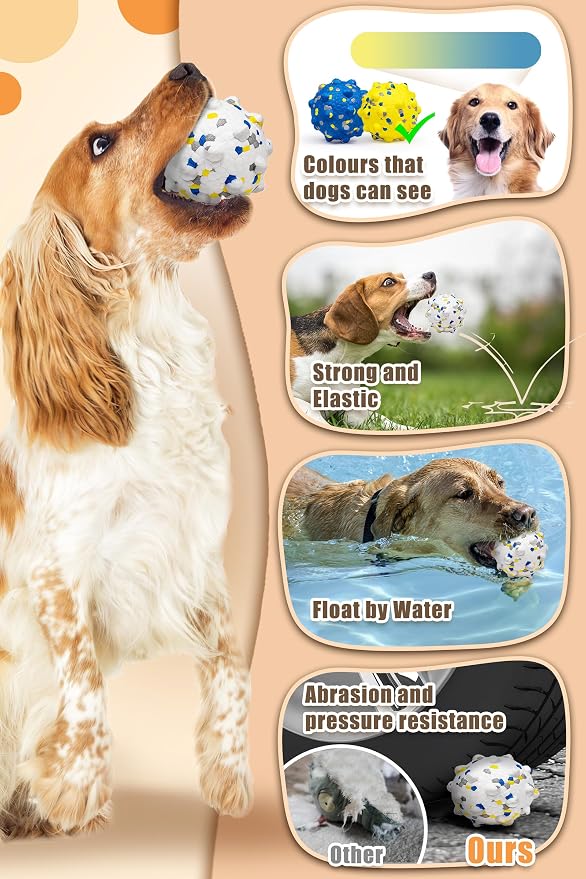 Moonorange 2.36'' Dog Balls for Dogs Aggressive Chewers Indestructible Tennis Durable Bouncy Interactive Dog Toy Balls for Fetch Game Floating Training(White Medium)