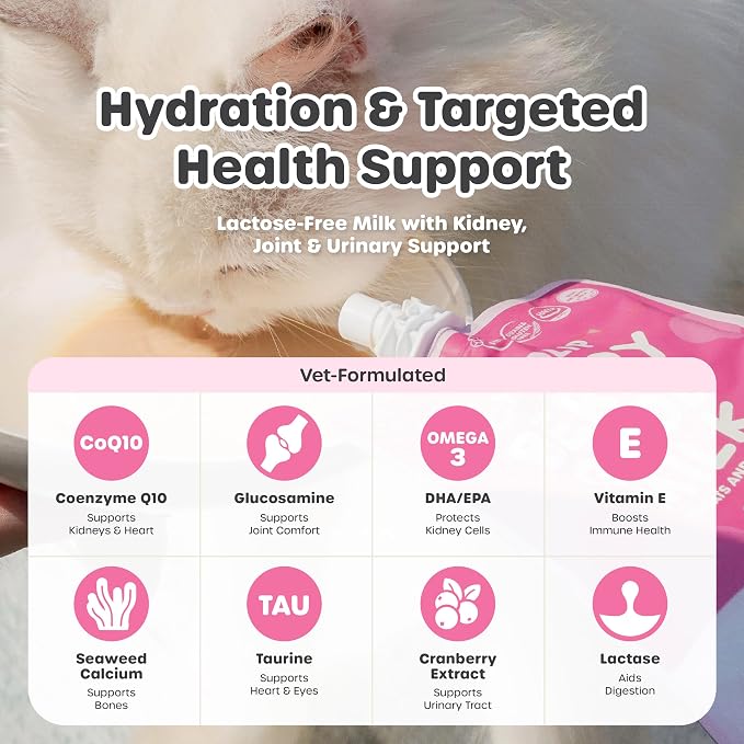 Choolip Berry Good Milk for Cats & Dogs – Lactose-Free Pet Milk Pouches – Vet-Formulated Hydrating Drink with Cranberry, CoQ10, Glucosamine & Omega-3 (200mL x 10 Pouches)