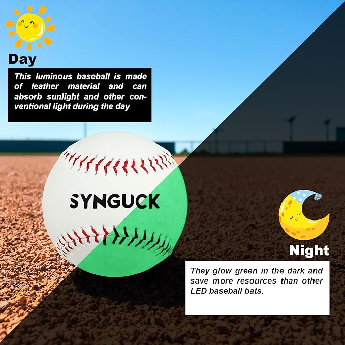 SYNGUCK 1/6 Pack Glow in The Dark Baseballs – Light Up Baseball Official Size | Glow Balls for Night Games, Practice, Gifts for Kids,Boys, Girls & Fans