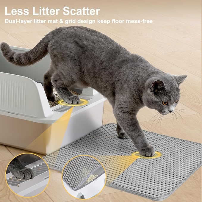 TENTIZON 2 Pack Stainless Steel Cat Litter Box, XL Large Metal Kitty Litterbox with High Side Lids, Litter Mat, Scooper for Big Cats, Multi Cats, No Odor, No Mess, Leak Proof, Easy Clean, Non Stick