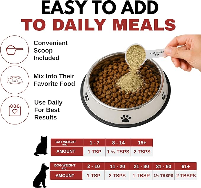 Wholistic Pet Organics - Hip and Joint Supplement for Dogs & Cats - Cat and Dog Joint Supplement - Green Lipped Mussels, Chondroitin, Glucosamine for Dogs & Cat Mobility Support - 2 Lb - 90 Scoops