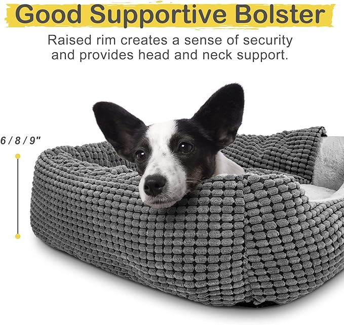 GASUR Dog Beds for Small Dogs with Cover Cave, Cat Beds for Indoor Cats, Rectangle Hooded Dog Puppy Bed with Blanket, Cozy Anti-Anxiety, Anti-Slip Bottom and Machine Washable (20", Grey)