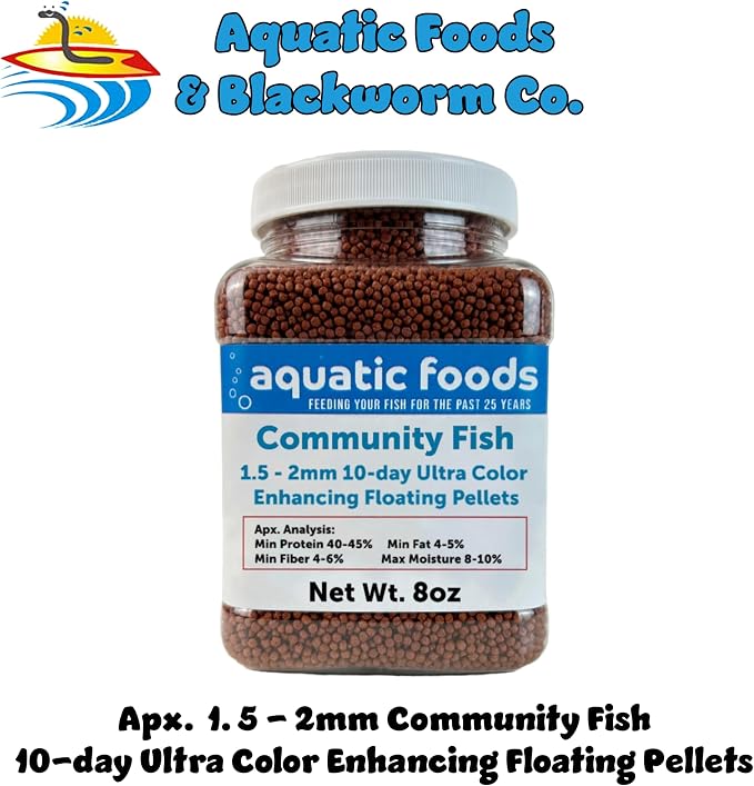 Community Fish Ultra Red Color Enhancing 1.5mm-2mm Floating Pellets. Color Enhancing in 10-Days for All Community Fish…8oz Small Jar