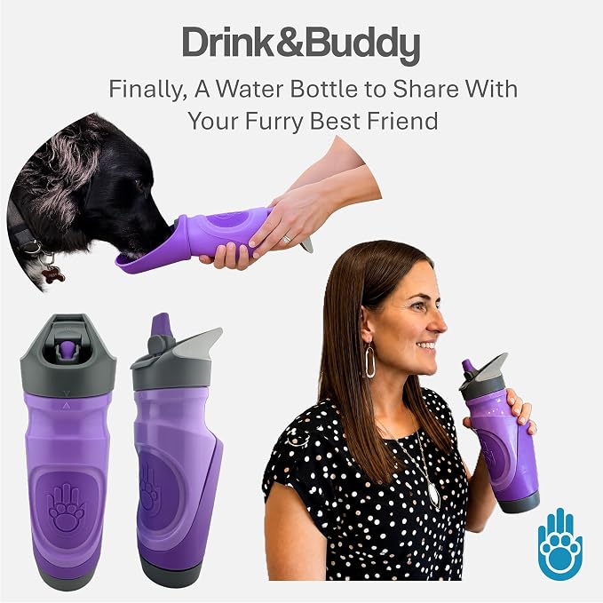 Dog Water Bottle with Bowl | Shared Hydration Bottle for Dog & Human | Leakproof, Portable for Walking, Hiking & Travel | 24 oz BPA-Free (Purple)