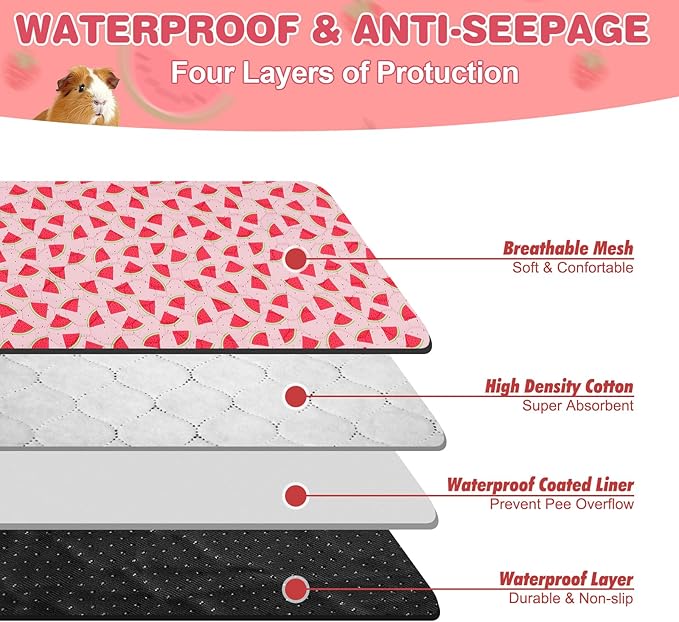 2 PCS Guinea Pig Cage Liner, Reusable Waterproof Guinea Pig Liner, Washable Small Animals Bedding, Super Absorbent Pet Pee Pads Guinea Pig Mats, Rabbit Mats for Cages (36 * 60 inch)