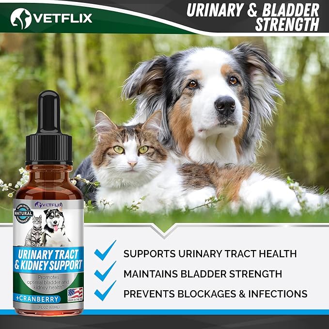 UTI and Kidney Support Liquid for Dogs, Cats, Puppies and Kittens, 2 Fl Oz | Natural Urinary Tract Supplement with Cranberry, Supports Bladder and Immune Health, Made in USA