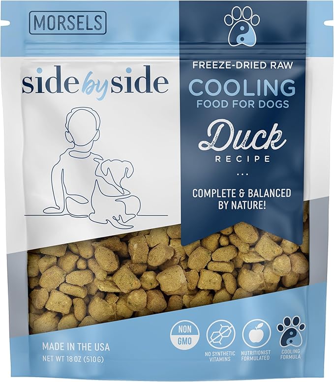 Side by Side Duck Morsels - Cooling Freeze-Dried Dog Food & Dog Food Topper for All Breeds - Made with Nutrients & Whole Raw Ingredients - No Artificial Additives or Fillers, USA Made (18 oz.)