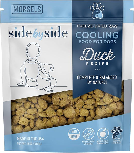 Side by Side Duck Morsels - Cooling Freeze-Dried Dog Food & Dog Food Topper for All Breeds - Made with Nutrients & Whole Raw Ingredients - No Artificial Additives or Fillers, USA Made (18 oz.)