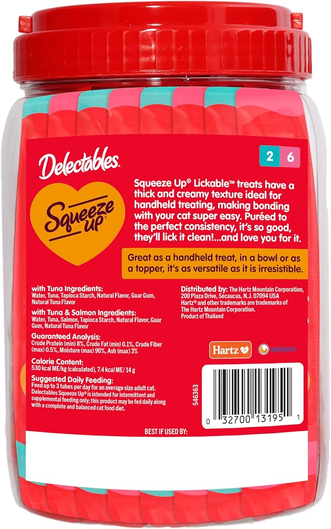 Delectables Squeeze Up Seafood Variety Pack, Creamy Squeezable Puree, Lickable Wet Cat Treats, Grain-Free, No Added Fillers, 0.5 Ounces Tube, 40 Tubes Total
