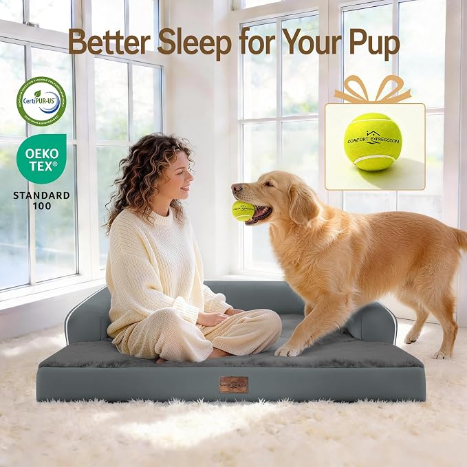 Comfort Expression Extra Large Dog Bed - XL Washable Orthopedic Dog Bed Waterproof Pet Couch Memory Foam Sofa Bolster with Removable Cover - 42 x 30