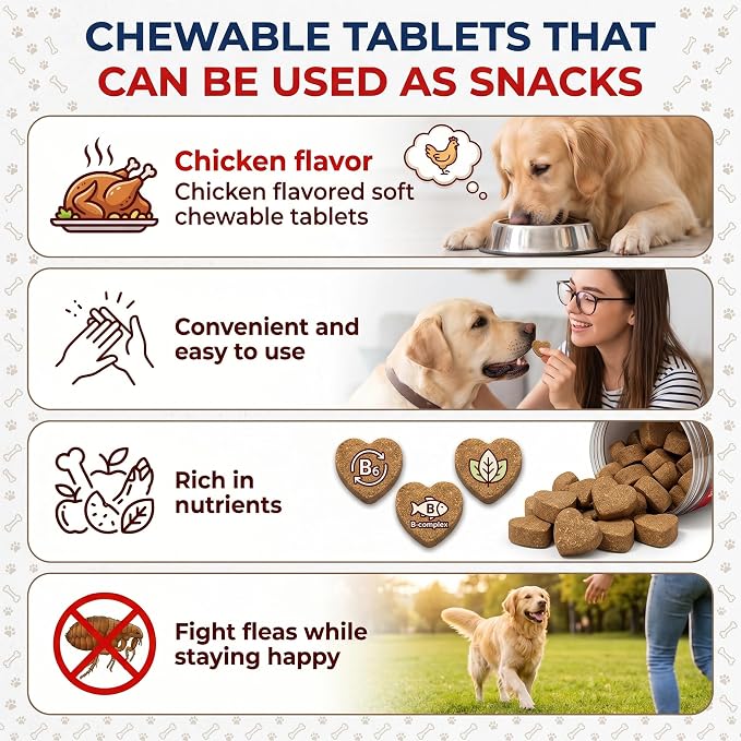 Tick Treatment Chews for Dogs - Natural Oral Prevention & Treatment with Garlic & Flaxseed - Chicken Flavor Soft Chews for All Ages - 200 Count