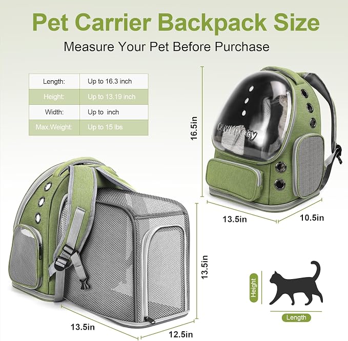 Cawypety Expandable Cat Backpack,Cat Bubble Backpack Carrier for Carrying Cats, Pets and Small Dogs,Airline-Approved,Designed for Travel, Hiking, Walking,Car