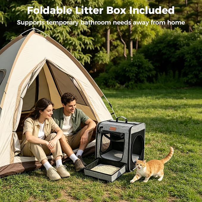 PETUX 2-in-1 Double Cat Travel Carrier with Play Tunnels | 32"x13"x17", Portable, Breathable, Soft Side Cat Carrier with Litter Box and Comfortable Hammock for Multiple Cats Traveling