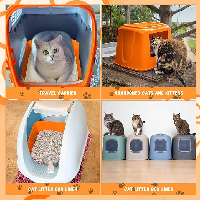 Bokon 25 Count Disposable Litter Box for Cat, Large Disposable Litter Tray for Travel Home Durable Portable Plastic Kitty Litters Boxes Leak-Resistant Easy-Grip Rim, 15.7 x 11.8 x 3 Inches(Orange)