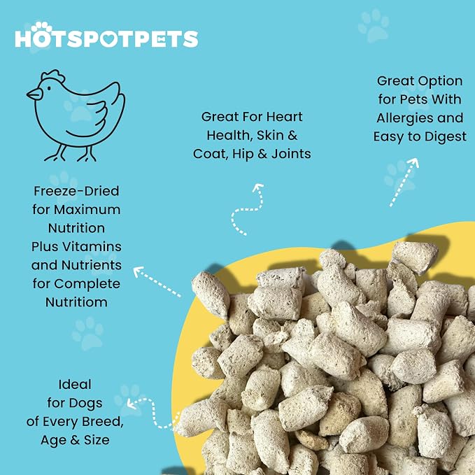hotspot pets Freeze Dried Raw Chicken Meal Toppers for Dogs - Single Protein,All Natural, Grain-Free- Perfect for Training, Topper or Snack - Made in USA - (Chicken Meal Toppers) 1LB Bag (500+ pcs)