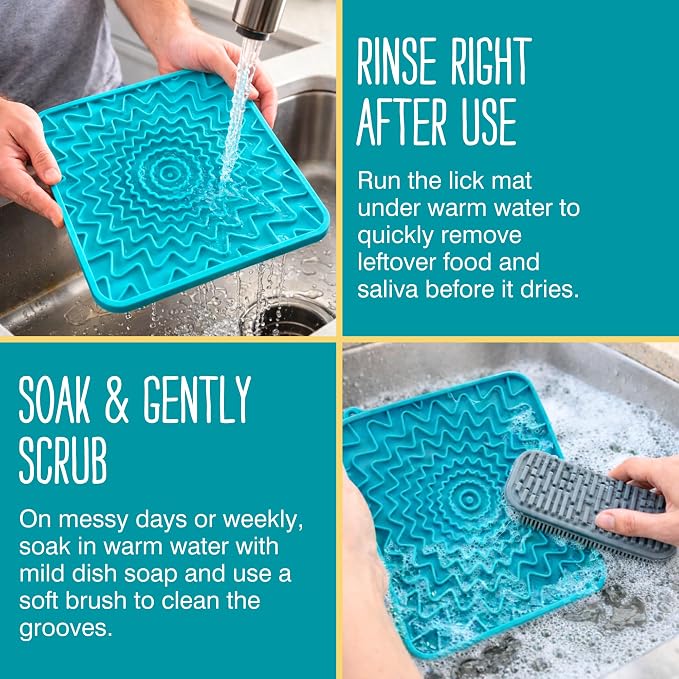 Messy Mutts Framed Silicone Therapeutic Licking Mat | 9.5" x 9.5" | Slow Feeder Mat for Boredom & Anxiety | Lick Pad for Dogs & Cats | Blue