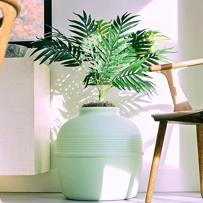 Good Pet Stuff Original Hidden Litter Box Planter, Decorative Cat Litter Enclosure, Carbon Filter, Faux Plant, Round Design, Easy to Clean, Base Kit, Palm Plant, Mint Green