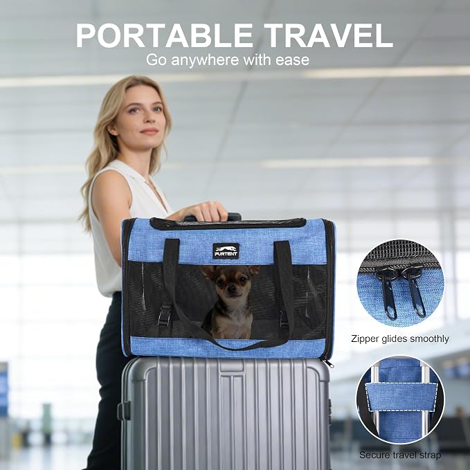 Soft Sided Cat Carrier for Large Cats, Pet Carrier for 2 Cats or Small Dogs Up to 25Lbs, Large Cat Carrier with Shoulder Strap, Cat Car Carrier with Safety Rope, Cat Carriers 20x13x13 inches, Blue