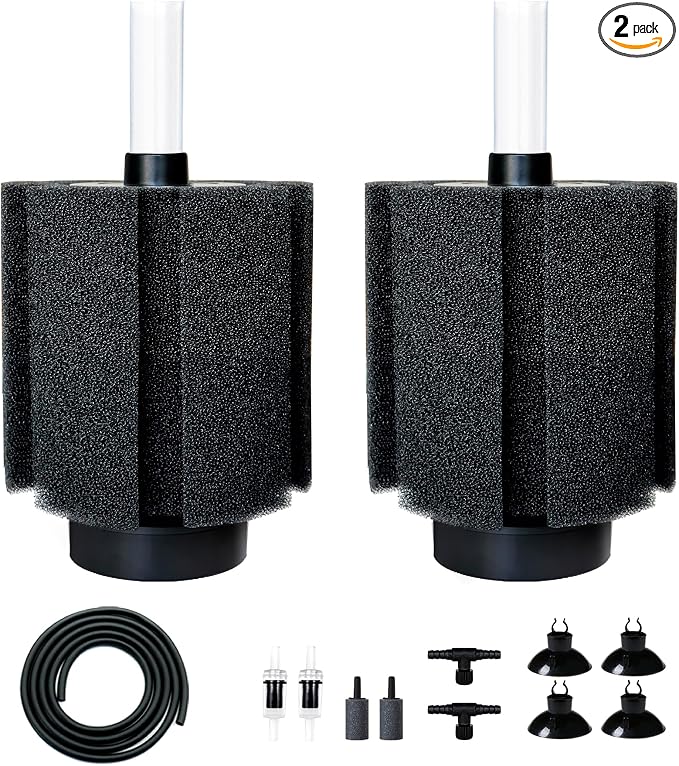 2 Pack 60-70 Gal Aquarium Sponge Filter with Air Stone and Ceramic Filter Media Quiet Fish Tank Bio Filter for Breeding Fry Shrimp Betta Fish Tank