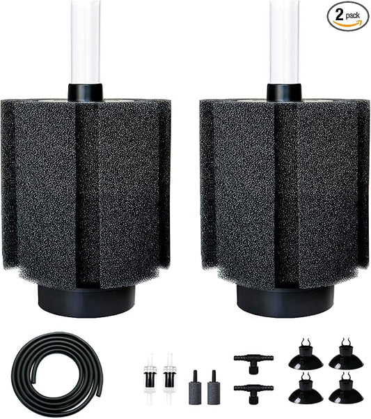 2 Pack 60-70 Gal Aquarium Sponge Filter with Air Stone and Ceramic Filter Media Quiet Fish Tank Bio Filter for Breeding Fry Shrimp Betta Fish Tank