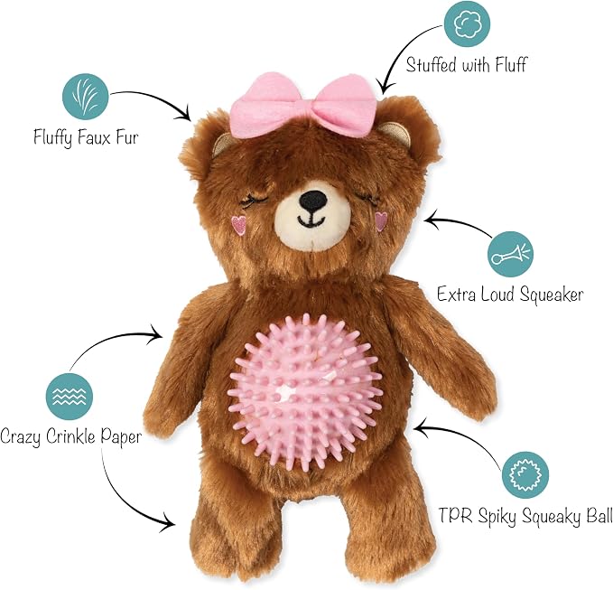 Fringe Studio Plush Squeaky Dog Toy with Spiky TPR Ball, BE My Cuddle Buddy?, Petshop Collection (314670)