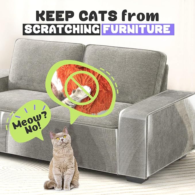 JINVOGREEN Cat Scratch Furniture Protector, 2 Pack 196.8" x 11.8" Couch Protector from Cat Claws, Thickened Transparent Self-Adhesive Furniture Protectors for Couch Protection from Cat Scratching