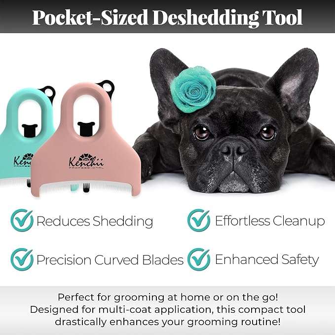 Kenchii Pocket Rake for Dogs & Cats – Precision Curved Blades – Pocket-Sized Deshedding & Grooming Tool for Long & Short Hair – Self-Cleaning, Skin-Friendly Pet Rake for Shedding & Coat Maintenance