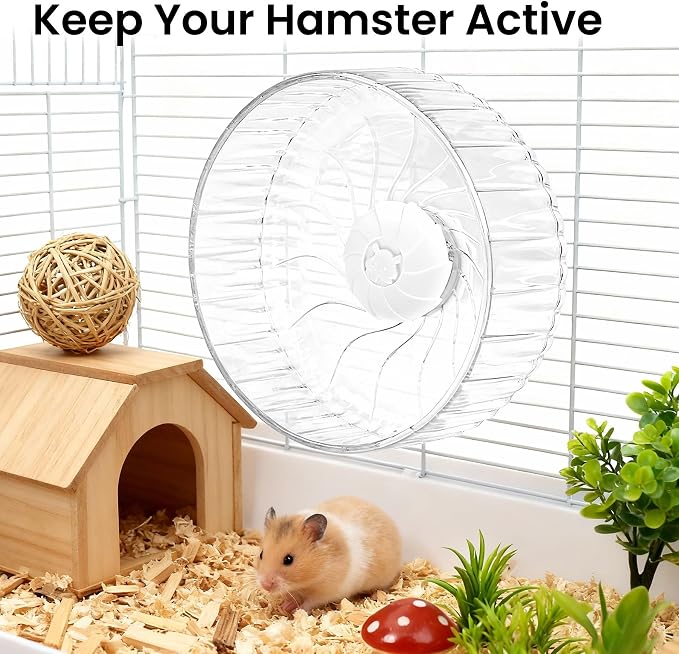 Silent Hamster Wheel, 8in Hamster Wheel No Stand, Double-Bearing Quiet Spinner for Syrian Hamsters, Hedgehogs, Mice & Small Pets, Clear