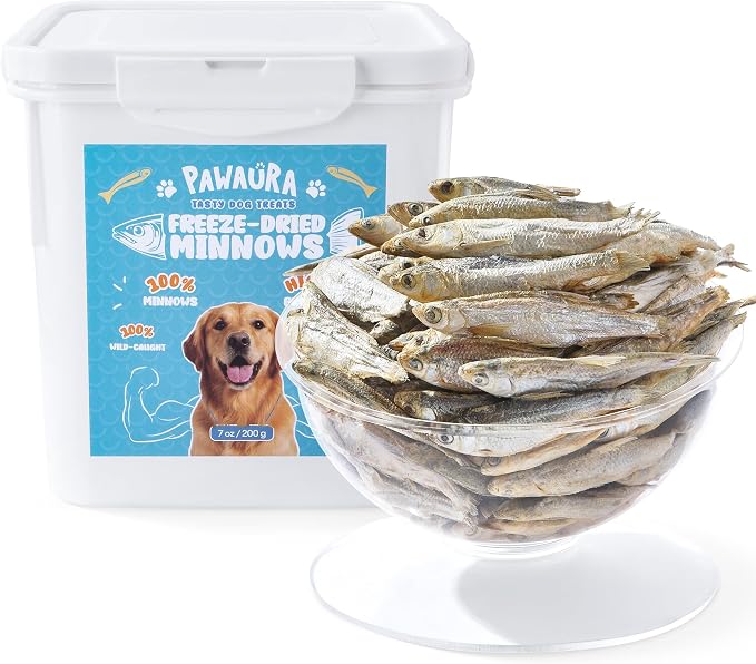 Freeze Dried Minnows for Dogs, Single Ingredient Raw Dog Treats Fish, High Protein Minnows Made in USA, Healthy Treat for Cats Dogs (7oz)