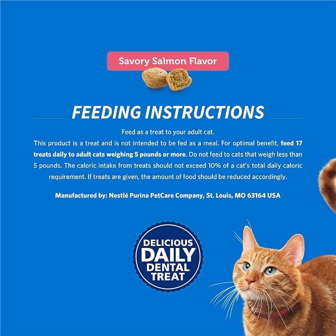 Purina DentaLife Made in USA Facilities Cat Dental Treats, Savory Salmon Flavor - 19 oz. Bag