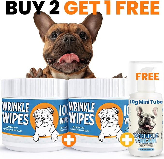 Bulldog Wrinkle Wipes for Dogs – Deodorizing & Soothing with Honeysuckle Extract – Non-Irritating, Cleans Wrinkles, Folds, Paws & Tail Pockets – for Bulldogs, Pugs & Frenchies (100 Count)