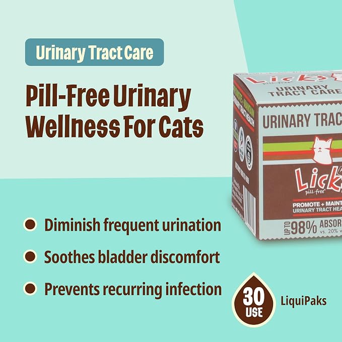 Licks Urinary Tract Care - Fast-Acting Urinary & Bladder Health Support for Cats - Cranberry, D-Mannose, Omega 3 & L-Lysine - Pill-Free Gel Packets - Savory Flavor - 30 Packets