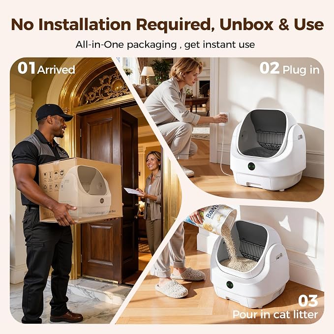 Open-Top Automatic Litter Box, Odor Control, Ready to Use, Self Cleaning Litter Box, Large Capacity with APP Control and Safety Sensor, Ellenpent, with Trash Bags/Waterproof Mat/Litter Mat