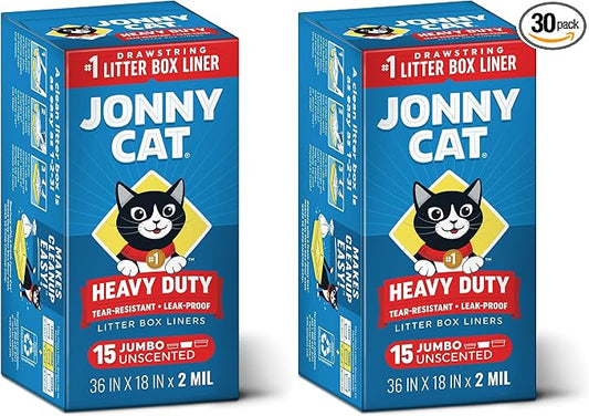 Jonny Cat Litter Box Liners: Heavy Duty - Tear & Leak Resistant - Drawstring Close - Jumbo, 1 Count (Pack of 30)